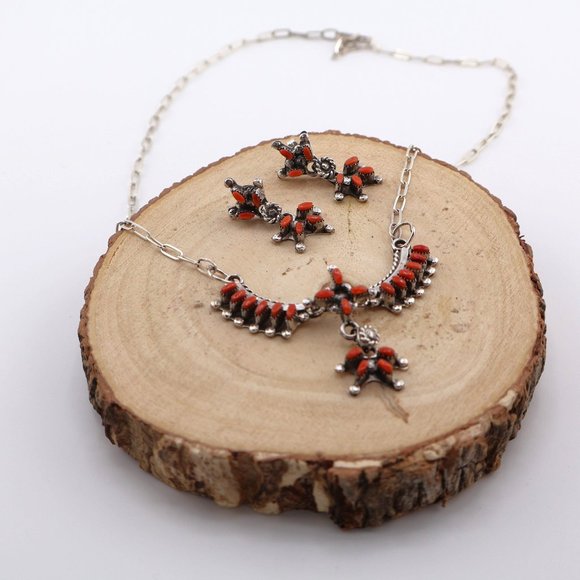 Native American Necklace Earrings Set Handcrafted Southwestern Zuni Jewelry * - Picture 7 of 9